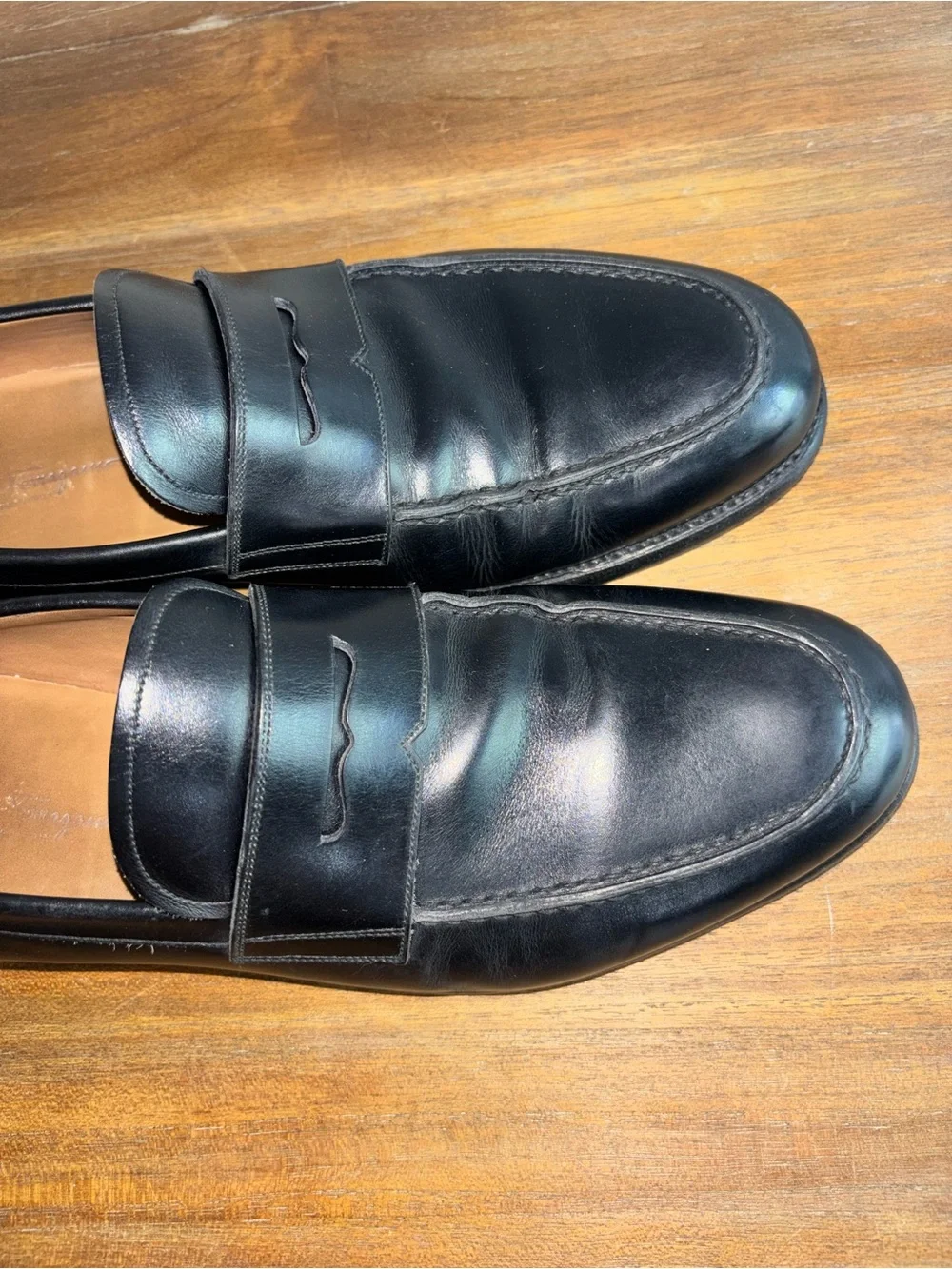 Salvatore Ferragamo Black Leather Penny Loafers